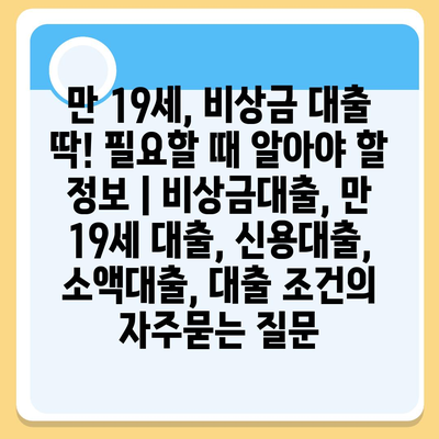 만 19세, 비상금 대출 딱! 필요할 때 알아야 할 정보 | 비상금대출, 만 19세 대출, 신용대출, 소액대출, 대출 조건