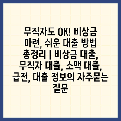 무직자도 OK! 비상금 마련, 쉬운 대출 방법 총정리 | 비상금 대출, 무직자 대출, 소액 대출, 급전, 대출 정보