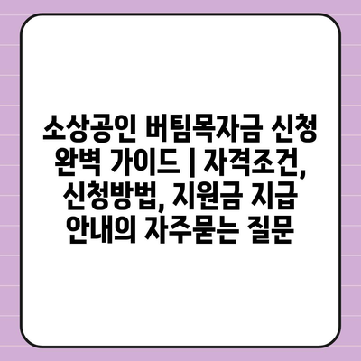 소상공인 버팀목자금 신청 완벽 가이드 | 자격조건, 신청방법, 지원금 지급 안내