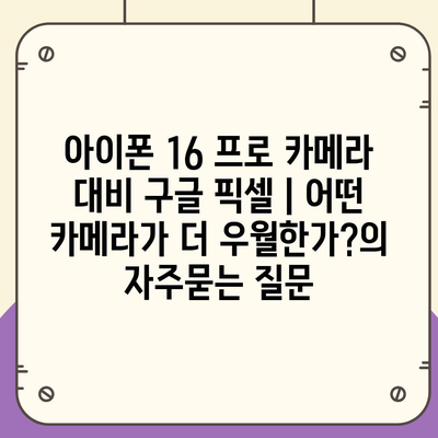 아이폰 16 프로 카메라 대비 구글 픽셀 | 어떤 카메라가 더 우월한가?